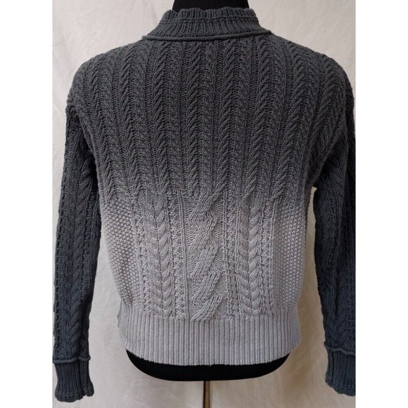 By Anthropologie Womens Large Green Colorblock Cable Knit Long Sleeve Sweater - Picture 7 of 11